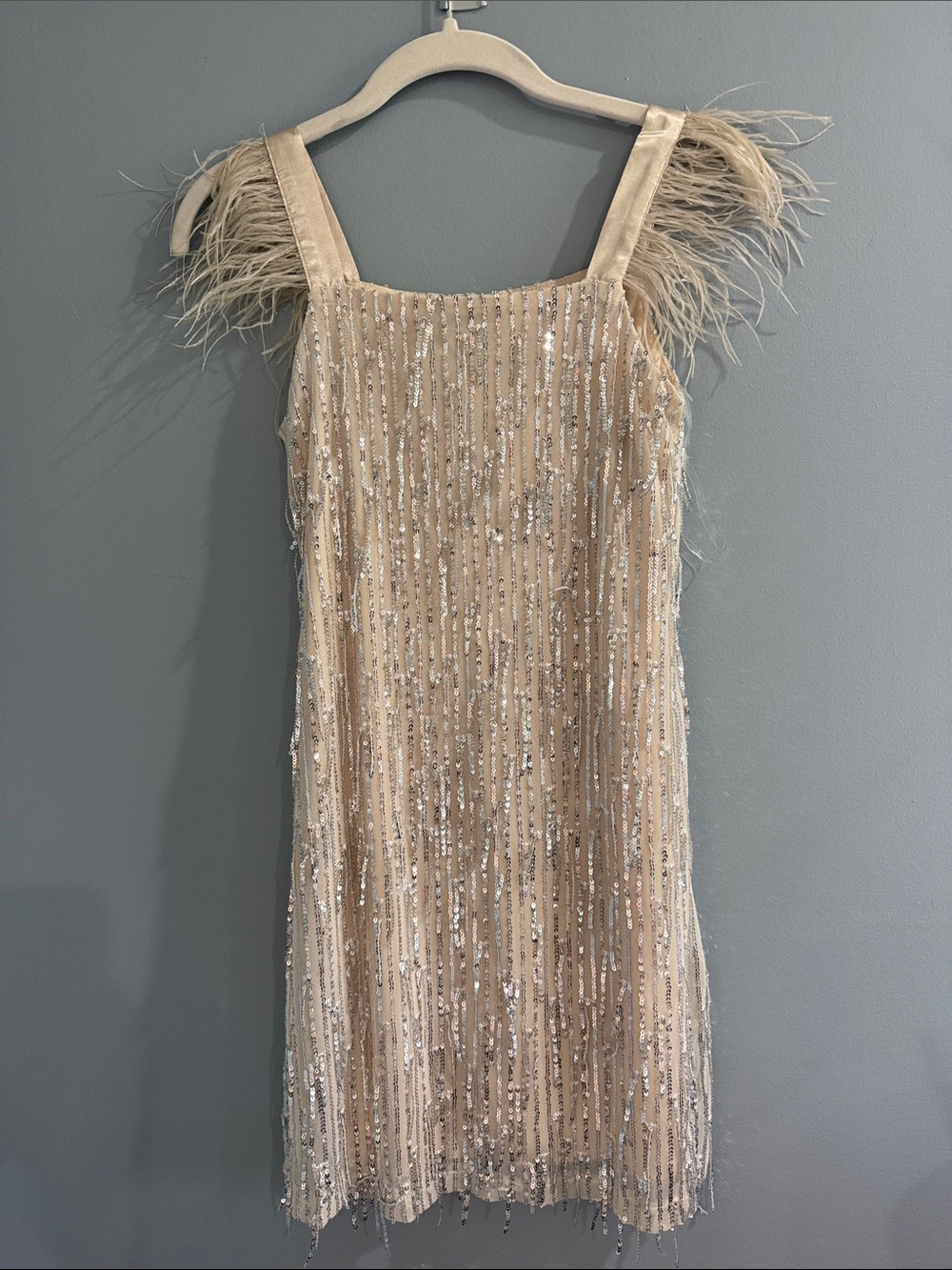 Xtraordinary Cream Sequin & Feather-Trim Party Dress